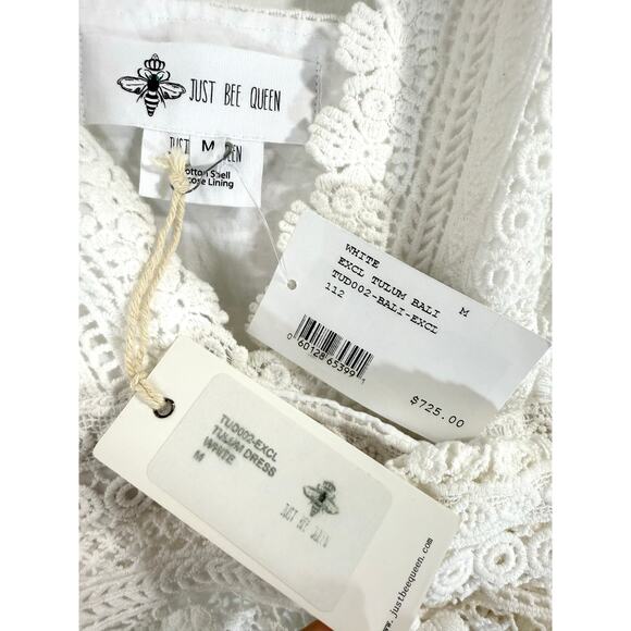 NWT Just Bee Queen Tulum Bali Ruched Crochet Lace Midi Dress White Size M - Picture 13 of 14
